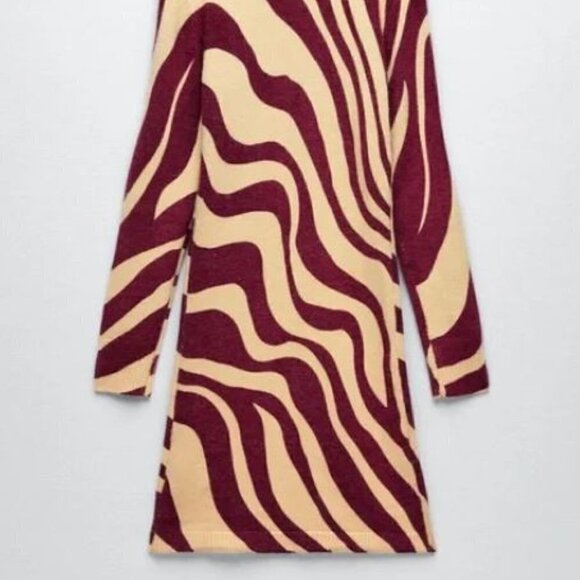 Zara Zebra Print Jacquard Knit Mini Dress Long Sleeve Size Small Wool blend NWOT - Picture 3 of 14